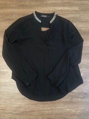 ASTR Black Blouse with Jeweled Collar and Keyhole